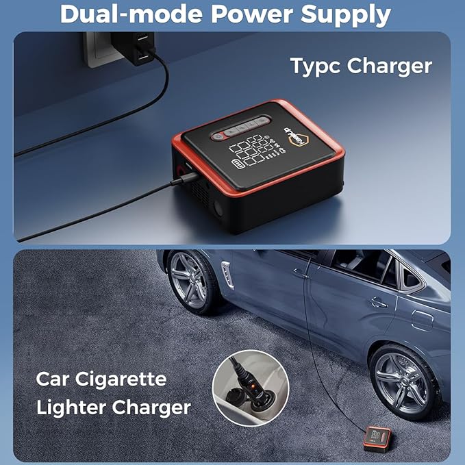 Tire Inflator Portable Air Compressor - Air Pump for Car Tires with Tire Pressure Gauge (150 PSI&10000mAh) - One Click Smart Pump Tire Inflator for Car, Motorcycle, Bicycle and More