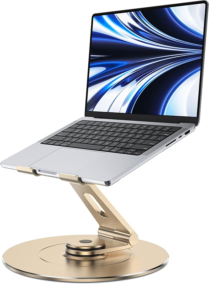 Ultra-Stable Swivel Laptop Stand for Desk,300% Larger Base Stability Military-Grade Aluminum Anti-Loosening Structure - Height Adjustable Laptop Stand Suitable for 10-17.3 inch,Golden
