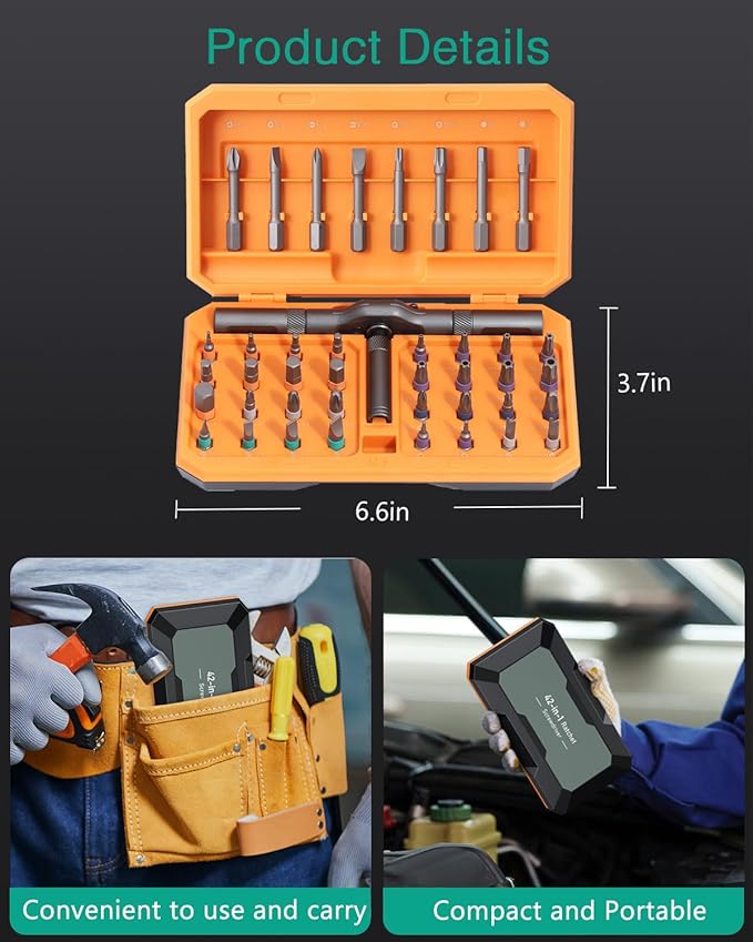 ORIA 42 in 1 Ratchet Screwdriver Kit, Magnetic Screwdriver Set with 40 Precision Bits, Upgraded Version Repair Tool Kits with DIY Ratchet Handle, Portable Case for DIY Bike Electronics Furniture