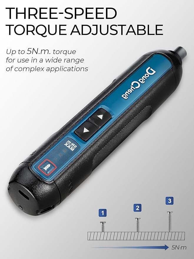 DongCheng 4V Cordless Electric Screwdriver, 2000mAh Battery Powered Rechargeable Screwdriver with 3 Torque Setting Up to 5N.m, 300RPM, Dual LED Lights, 8pcs 2-Inch Magnetic Screw Bits for Home DIY