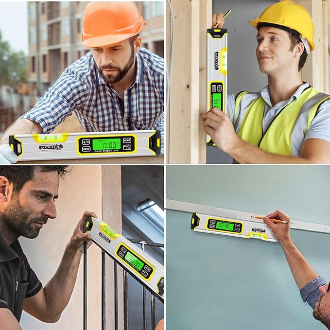 Digital Level and Protractor, 12 Inch IP54 Protected Electronic Bubble Inclinometer Angle Finder with Large LED Backlight and Magnetized V-Groove Base(Yellow