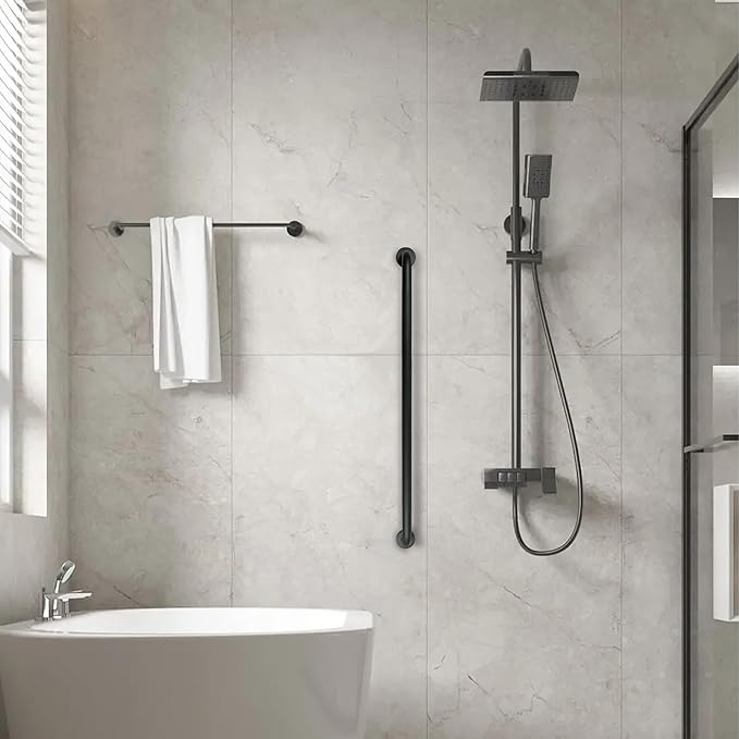 Shower Grab Bar, 2 Pack 39.4 Inch Black Bathroom Grab Bar, 1.25" Diameter 304 Stainless Steel Anti-Slip Grab Bars for Bathtubs and Showers, Handicap Shower Grab Bar for Seniors Elderly