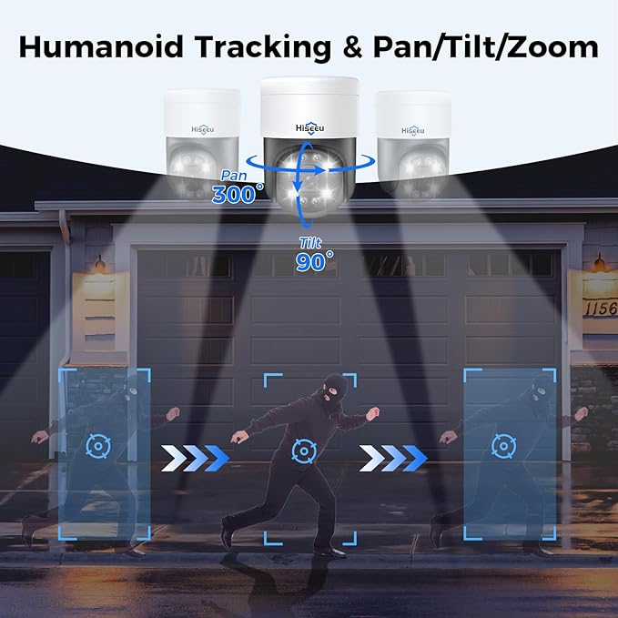 【Human Tracking+330° View】 Hiseeu 4K PoE Security Camera System,All-in-one 12" Monitor,8Pcs 5MP PoE PTZ Security Cameras for Home Security Outdoor,2-Way Audio,Color Night Vision,16CH Expandable
