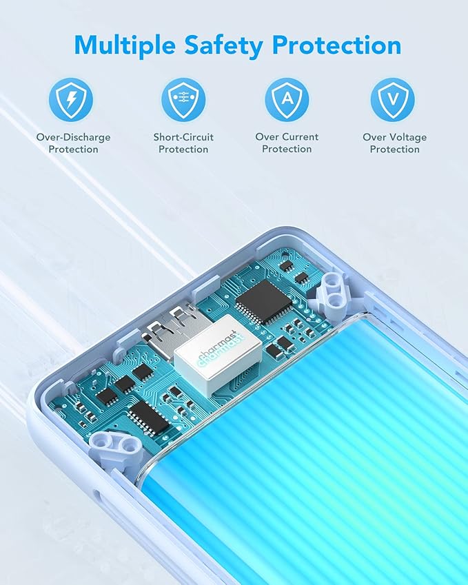 charmast Portable Charger with Built-in Cables & Wall Plug, 10000mAh Portable Power Bank, External Battery Pack Travel Essentials Compatible with iPhone 16/15/14/13, Samsung, iPad etc