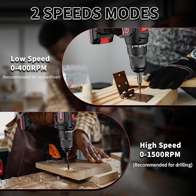 PULITUO Cordless Drill Set, 20V/2.0Ah Electric Power Drill, Torque 45N.m, 25+1 Torque Setting,1/2” Keyless Chuck, 2 Variable Speed Setting, with 43 PCS Bits, Storage Bag