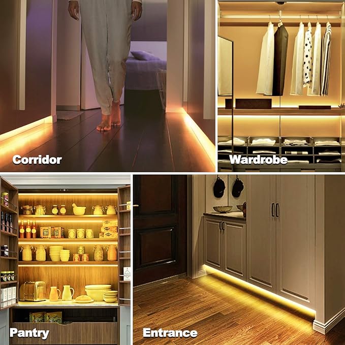 MY BEAUTY LIGHT Motion Activated LED Strip Lights, 65.6ft LED Light Strip with Day or Night 2 Lighting Modes,3 Timing Off Modes,Warm White 24v Plug-in LED Rope Lights for Under Cabinet,Kitchen,Stair