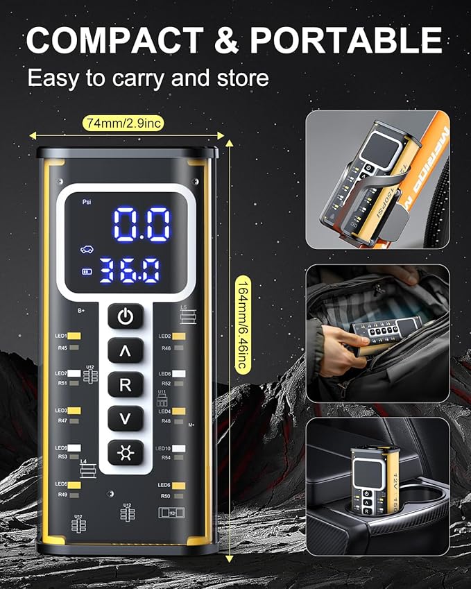 Portable Air Compressor, 20000mAh Battery & 150PSI Tire Inflator, Electric Pump 12V AC/DC Dual Power Supply, Pressure Gauge, Smart 5X Fast Inflation for Car SUV Ball Bike