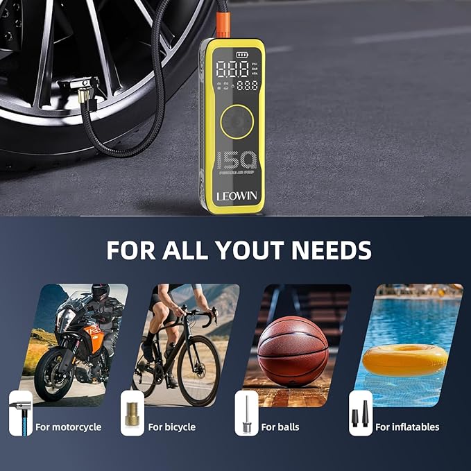 Tire Inflator Portable Air Compressor, Air Pump for Car Tires with Digital Tire Pressure Gauge/LED Light, Tire Pump with Rechargeable Battery &12V Car Power Adapter, for Cars, Motorcycles, Bikes, Ball