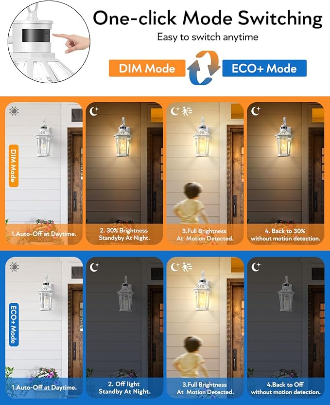 VIANIS Motion Sensor Exterior Light Fixture, Dusk to Dawn Outdoor Wall Lighting, 2 Pcs White Modern Front Porch Light for House, 100% Anti-Rust Aluminum Outside Wall Sconce for Garage, Entryway