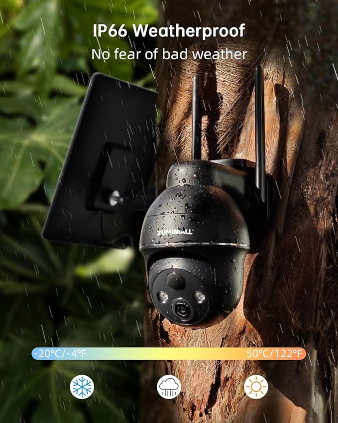 ZUMIMALL 4G LTE Cellular Solar Security Camera Wireless Outdoor, 2K No WiFi Security Camera Solar Powered with Color Night Vision, 2-Way Talk, Motion Alert, Cloud, SIM Included(US Version)