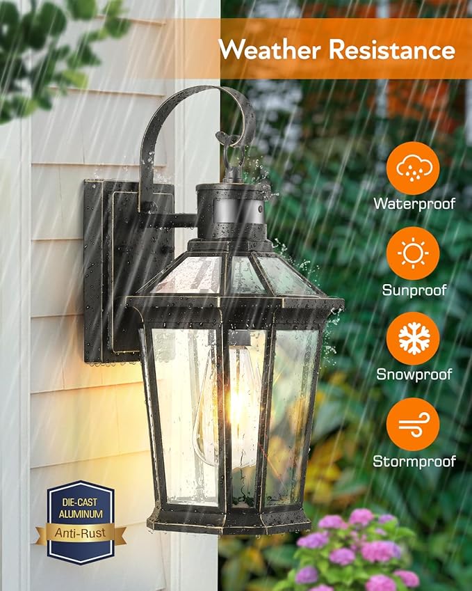 VIANIS Motion Sensor Outdoor Wall Lantern, Dusk to Dawn Outdoor Porch Light, 100% Anti-Rust Aluminum Waterproof Exterior Light Fixture, Modern Outside Wall Sconce Coach Lantern for Garage House