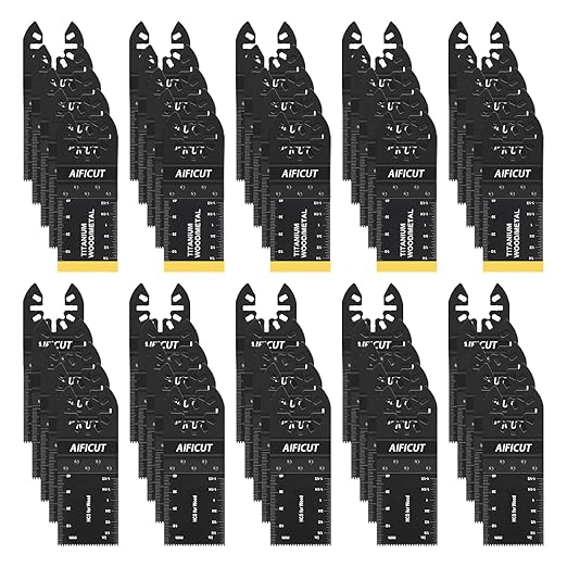 50pcs Wood Plastics Metal Multitool Blades Titanium oscillating Saw Blades Quick Release Fit Dewalt Tools Bosch Porter Cable Black & Decker Rockwell Ryobi Milwaukee Chicago Craftsman Makita…