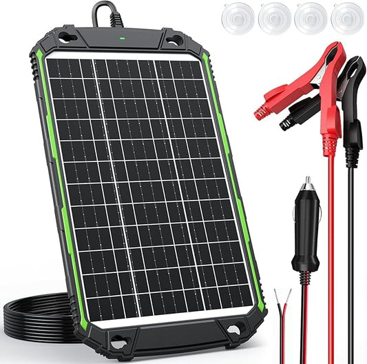 15W 12V Solar Battery Charger Maintainer PRO, Built-in Smart MPPT Charge Controller, Waterproof 12 Volt Solar Panel Trickle Charging Kits for Car Auto Boat RV Marine Trailer Camper