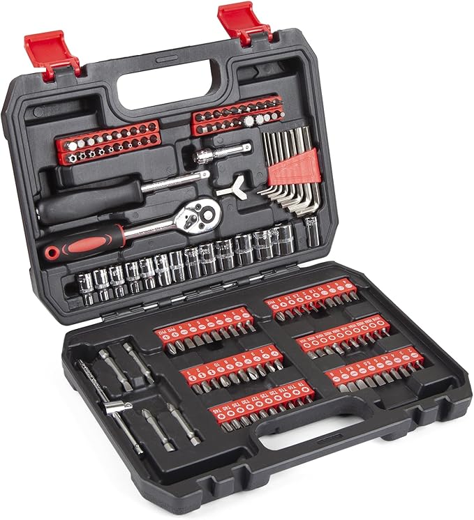 132 Piece Home Repair Tool Set - General Home/Auto Repair Hand Tool Set, Toolbox Storage Case with Driver Handle Socket Wrench Hex Keys Screwdriver bits - Perfect for Homeowner, DIY, Handyman