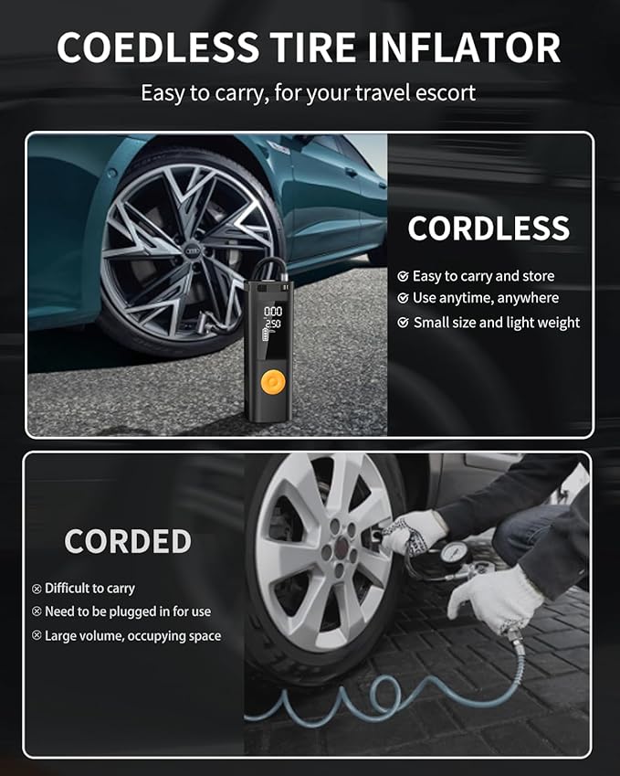 Tire Inflator Portable Air Compressor - 150PSI 4x Faster Portable Tire Inflator for Car - Air Pump For Car Tires with Digital Pressure AutoOff Smart Air Pump Suitable SUV, Bike and More (Orange)