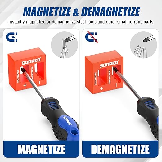 SORAKO 11-Piece Magnetic Screwdriver Set, 5 Phillips and 5 Slotted Tips, Include Magnetizer, Screwdriver with Professional Non-Slip Grip, for Home Repair and DIY Projects,With Case