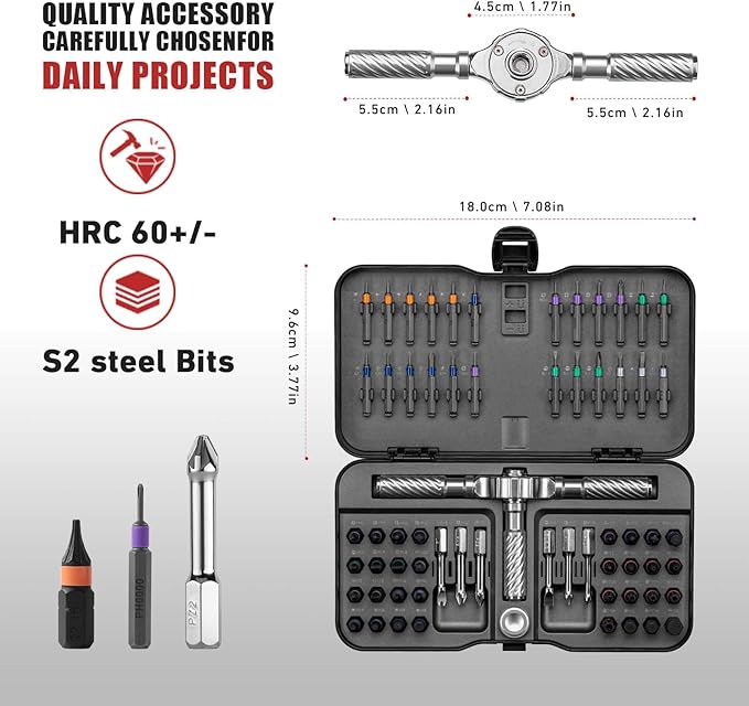 VMAN Ratchet Screwdriver Set, 66 in 1 magnetic Screwdriver sets, S2 Steel Bits, DIY Combination Flexible Shaft, Suitable for Furniture Assembly, Precision Electrical Appliance Repair, Bicycle Tools