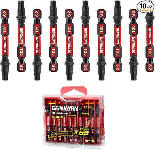 10Pieces 2 In. T20 Impact Tough Magnetic Screwdriver Bit Set, #20 Torx Head Power Bits, S2 Alloy Steel Star Bits with Storage M-Box