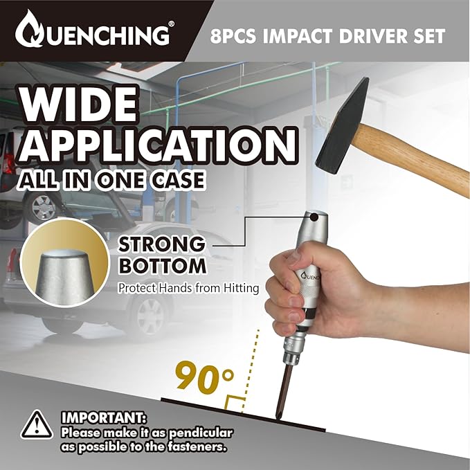 8-Pcs 1/2 Inch Drive Impact Driver Set, CR-V Extractor, Hand Manual Reversible Impact Screwdriver, 5/16 Inch Bit Adapter with S2 Steel Bits for Rusted Fasteners or Frozen Bolts