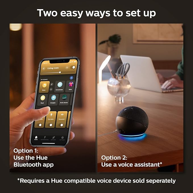 Philips Hue White 4-Pack 2700K Smart BR30 Bulbs with Bluetooth & Zigbee compatible (Hue Hub Optional, Dimmable Only), for recessed cans and downlights, Compatible with Alexa & Google Assistant