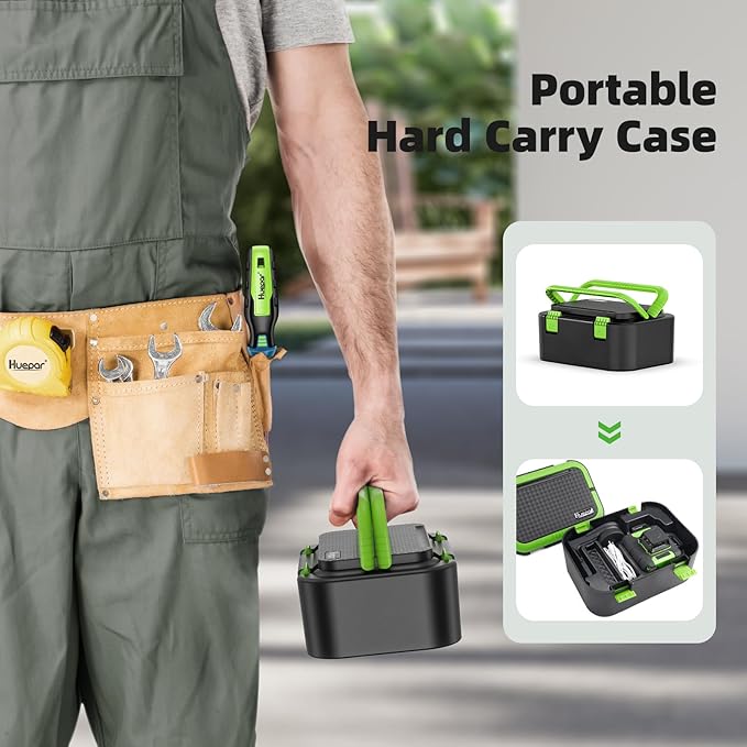 Huepar Laser Level 360 Self Leveling, Rechargeable Green Laser 3x360° Cross Line Lazer Leveler 3D Level Laser Tool for Construction and Picture Hanging, Strong Magnetic Bracket&Hard Carry Case -HM03CG