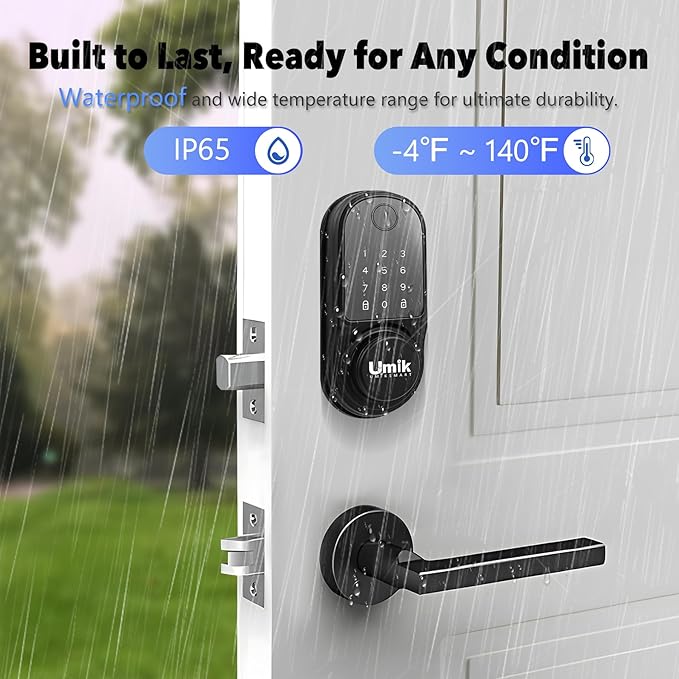 Smart Door Lock with Palm Vein, 5 in 1 Keyless Entry Door Lock, Electronic Keypad Deadbolt for Front Door, IP65 Waterproof, Easy Install, Auto Lock (Black)