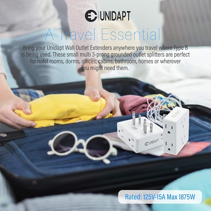 Multi Plug Outlet Splitter, Unidapt Multiple Outlets Extender Adapter with 6 AC Power Socket, Side Splitter Box, Wall Tap Plug Expander for Home Hotel Office Dorm Essentials, 2-Pack