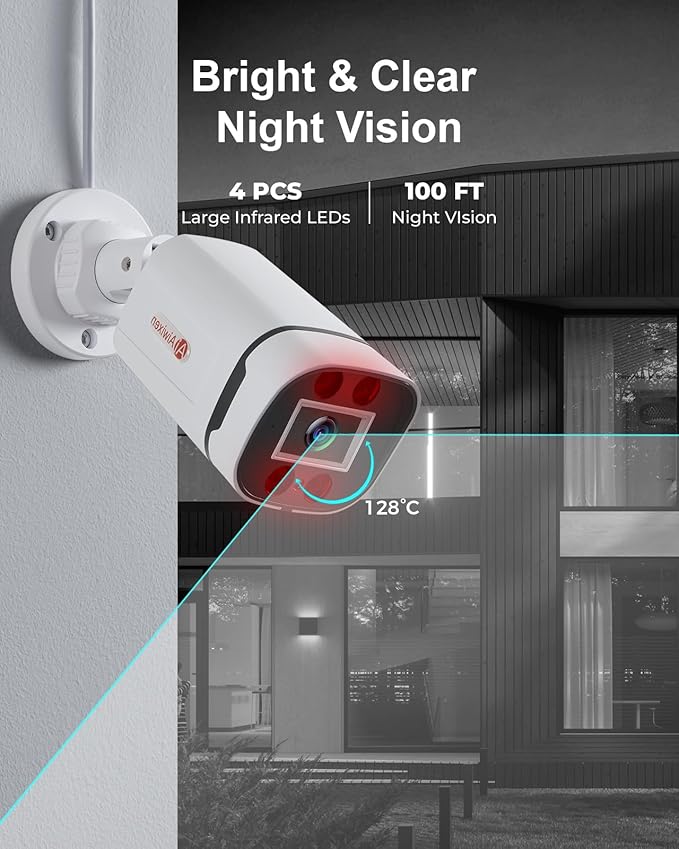 8CH H.265+ 3K Lite Wired CCTV Security Camera System with Human Vehicle Detection, 4X IP68 5MP Surveillance Camera for Indoor Outdoor, 512GB Hard Drive for 24-7 Recording, Remote Access