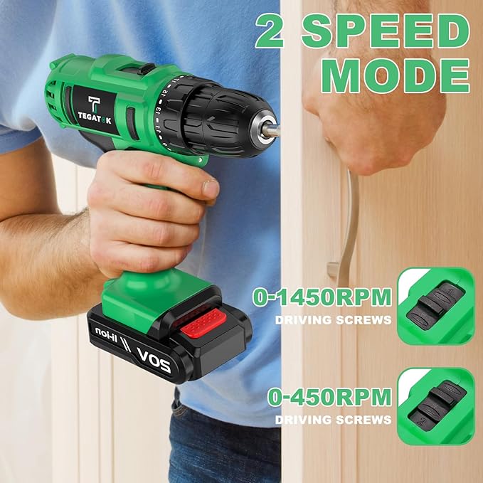 20V Cordless Drill Set, 3/8 Drills Handheld Drill Kit with 18+1 Torque Setting, LED Electric Power Drills Set with Battery and Charger, Electric Screwdriver Tools Kit, 2 Batteries