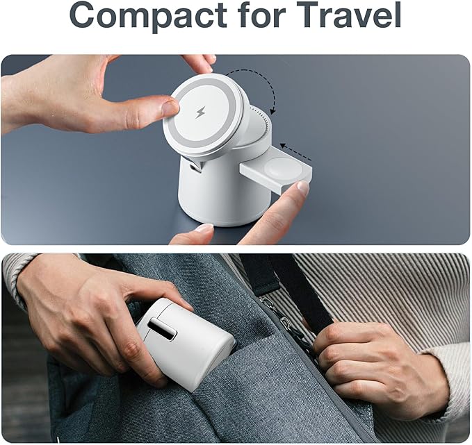 2025 Upgrade 3 in 1 Charging Station for Apple MagSafe Charger, Adjustable Portable Wireless Charging Stand, Fast Wireless Charger Dock for iPhone 16 15 14 13 12 Pro Max & Apple Watch AirPods (White)