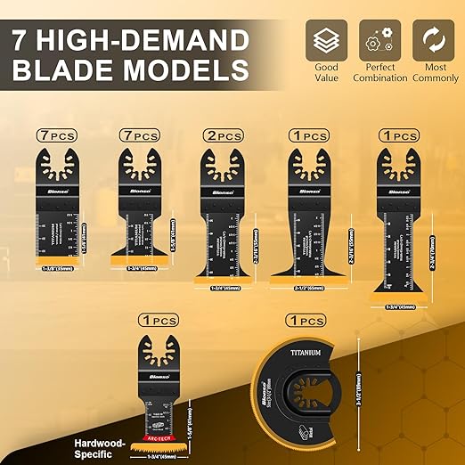 Bionso 22PCS Titanium Oscillating Tool Blade Cuts Metal and Wood, Sharp and Durable Multitool Blades, Multi Tool Blades Kits, Oscillating Saw Blades Fit Dewalt Milwaukee Ryobi Makita Worx Rockwell Wen