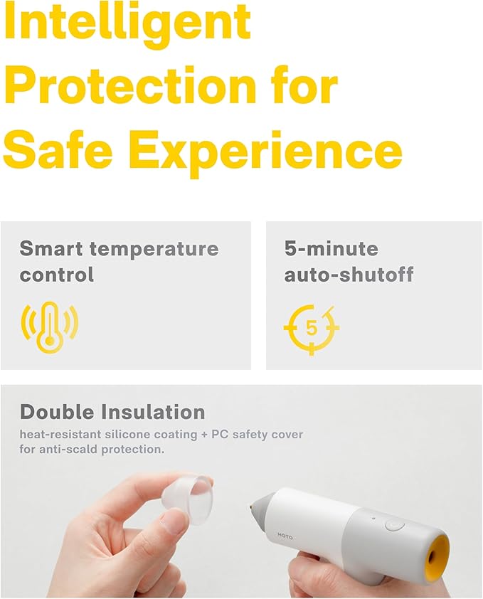 HOTO Cordless Hot Glue Gun, 30s Fast Preheating, Dual Anti-Scald & Anti-Drip Nozzle, Smart Power-Off, 2000mAh USB-C Rechargeable, 10 Mini Glue Sticks for Crafts, DIY Arts, Home Repairs