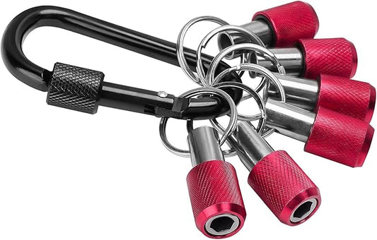 LUEXBOX 1/4 Inch Bit Holder Keychain, Hex Screwdriver Bits Holder Extension Bar, Quick Change Screw Bit Holder for Most Electric, Hand-held Screwdrivers and Drill Bits (B: Red 6pack)