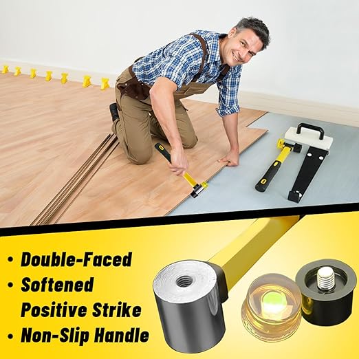 Laminate Flooring Tools, NAACOO LVP Installation Kit, Professional Vinyl Flooring Tools - Tapping Block with Handle, 10โ Contour Gauge, Pull Bar, 2 in 1 Spacers, Double-Faced Mallet.