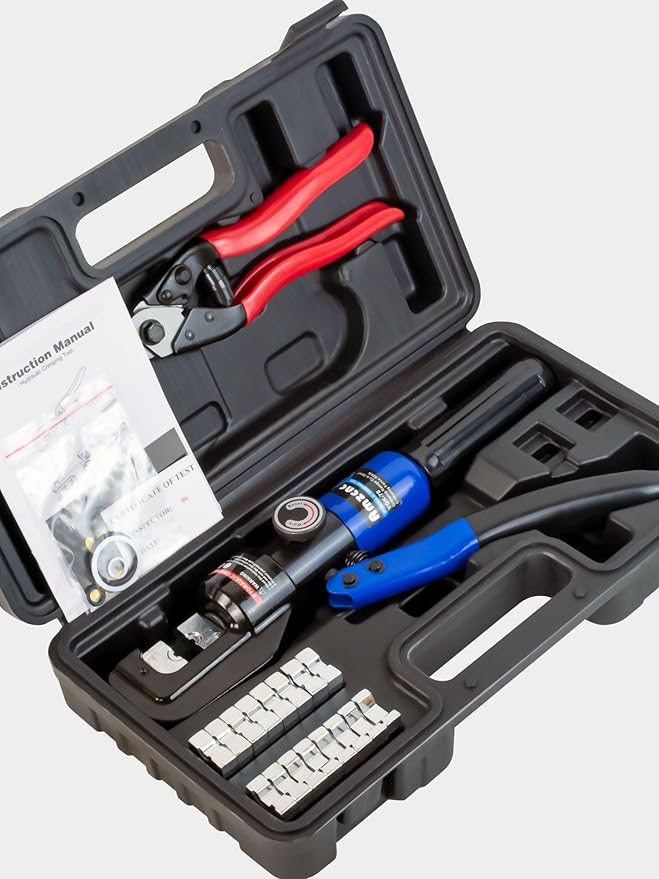 AMZCNC Hydraulic Hand Crimper Tool for Stainless Steel Cable Railing Fittings for 1/16" 1/8" 3/16" Cable –Wire Swaging Tool 8 Ton and Stainless Steel Cable Cutter,1/8” Wire Rope Crimping Tool