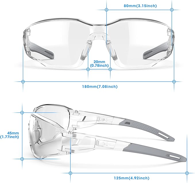 DILANCO Clear Safety Glasses Goggles, Adjustable Frames and Scratch-Resistant with No-Slip Grips Safety Glasses for Women Men