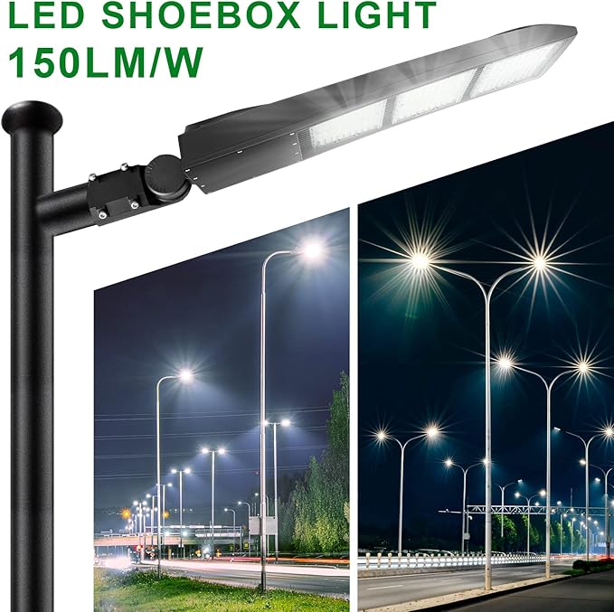 OSTEK LED Parking Lot Lights 450W LED Shoebox Street Pole Lighting, Waterproof 63000LM Outdoor Commercial Area Road Lighting 5000K 100-277V DLC UL