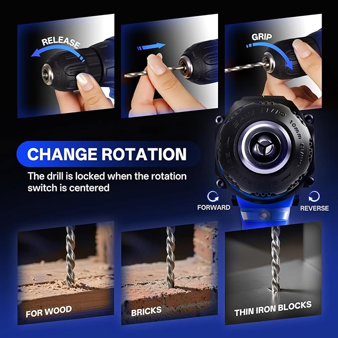 COMOWARE 120 Pcs Home Tool Kit with 20V Power Drill, Li-ion Battery & Charger - 25+1 Clutch Tool Set for Home, Garden & Office Repair - Blue Case