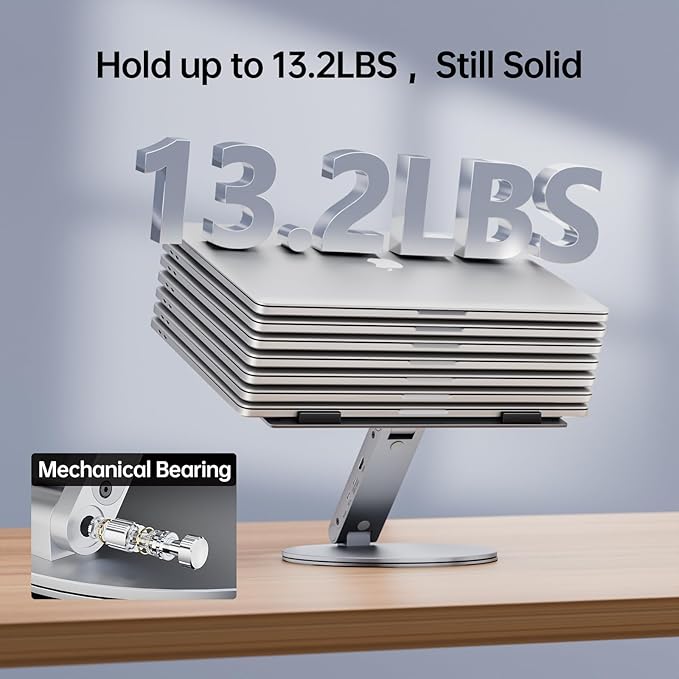 Adjustable Laptop Stand with 6-in-1 USB C Docking Station, 360° Rotatable, 4K HDMI, USB3.0, PD100W, Compatible with 12-16 inch MacBook, Dell, Surface