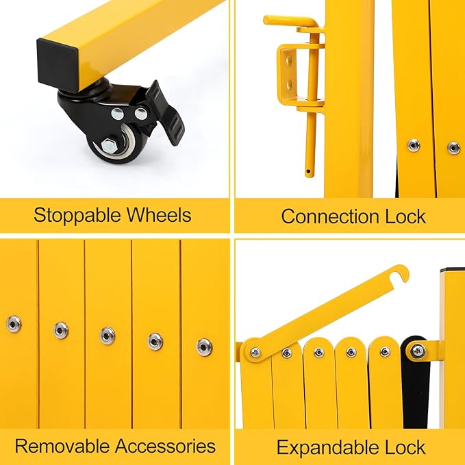 11.5FT Expandable Barricade Gate, Folding Metal Barricade Security Gate with Casters, Retractable Driveway Safety Gate, Adjustable Traffic Fence Crowd Control, for Industrial/Residential Use