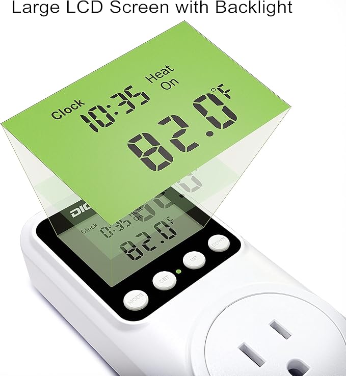 Digital Day-Night Smart Thermostat, 15A Day-Night Temperature Controller, Support Heating/Cooling Mode, Clock Function, ℃/℉ Plug-in Outlet Timer Thermostat with LCD Screen Backlight Function 110V