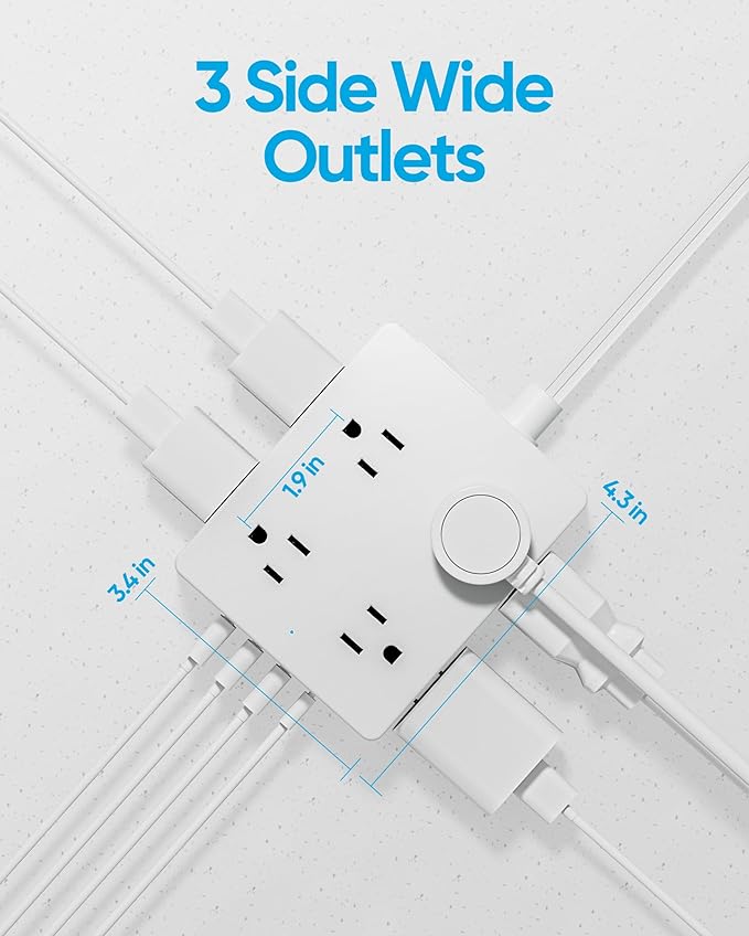 Surge Protector Power Strip, Olcorife Ultra Thin Flat Plug Extension Cord 5ft, 8 Outlets 4 USB Ports(1 USB C), Flat Wall Plug Outlet Extender, College Dorm Room Essentials, White