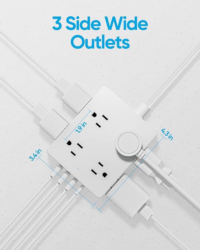 Surge Protector Power Strip 10 ft Cord, Olcorife Ultra Thin Flat Plug Extension Cord, 8 Outlets 4 USB Ports(1 USB C), Flat Plug Outlet Extender, College Dorm Room Essentials, White