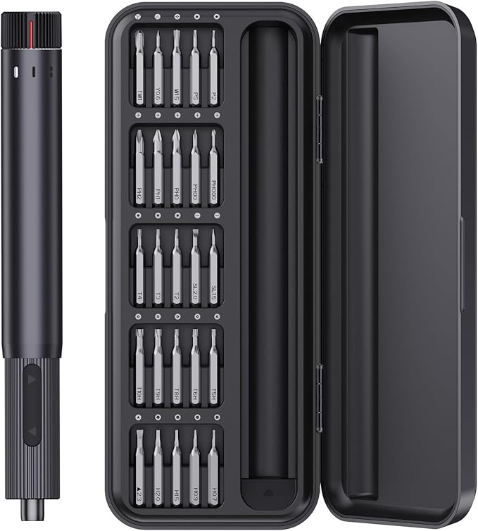 Mini Electric Screwdriver, Precision Screwdriver Set with 24 Magnetic Bits Rechargeable Magnetic Small Set for PC Building Electronic Phone Camera Laptop Watch Camera Repair Kit