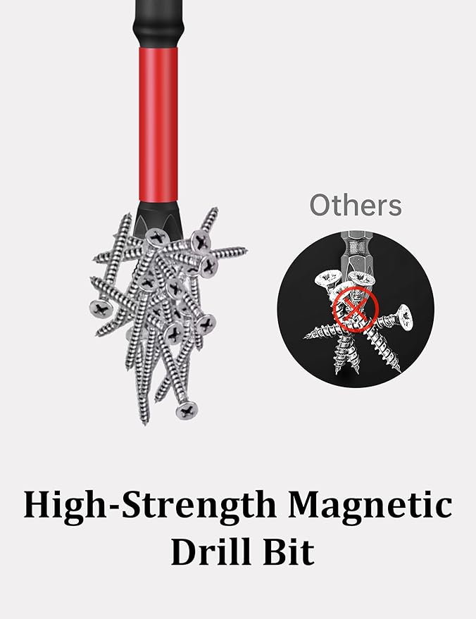 Tomorotec 11PCS Magnetic Phillips Screwdriver Drill Bit Set #2 - Anti-Slip, Shock-Absorbent, Compatible with Impact & Electric Screwdrivers (Red)