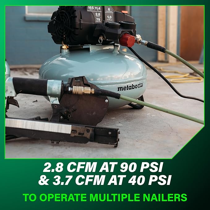 Metabo HPT Pancake Air Compressor, 6-Gallon 165PSI, Portable Air Compressor with 1.0 HP Oil-Free High Efficiency Motor, Lihghtweight, Quick Couplers for Fast Tool Changes, EC711S