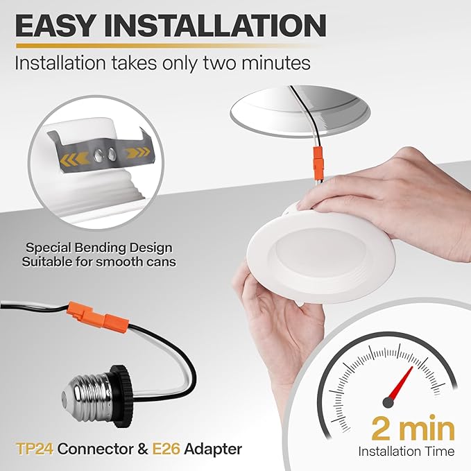 1 Pack 4 Inch LED Can Lights Retrofit Recessed Lighting, 5CCT 4 Inch Recessed Downlight Selectable 2700K-6000K Dimmable, 9W 630LM Recessed Lights with Metal Smooth Trim- ETL and Energy Star Certified