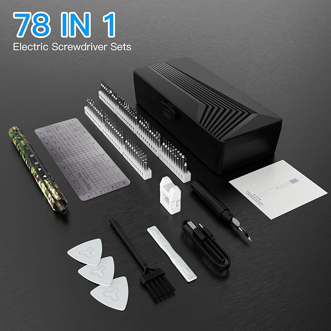 Electric Screwdriver Set 78 in 1 - Mini Precision Screwdriver With 70 Bits, Rechargeable Power Screwdriver Kit for Electronics - Green