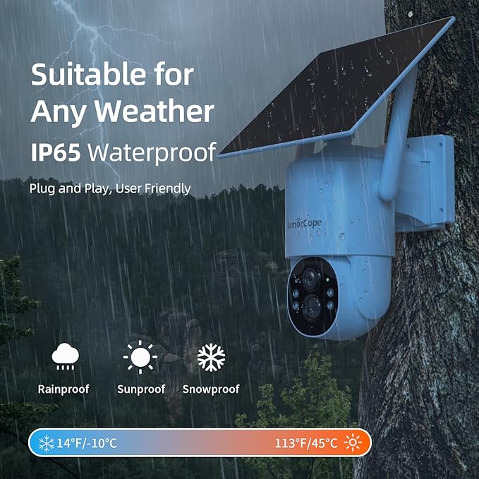 4G LTE Cellular Security Camera, No Wifi Security Camera, 2.5K Solar Camera Outdoor Wireless, 360° Live View, Spotlight Color Night Vision, Motion&Siren Alert, SD/Cloud Storage (SIM Card Included)