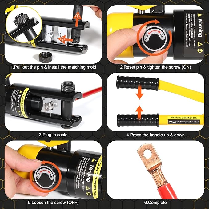 12 Tons Hydraulic Crimping Tool with 8 Dies for 8AWG-4/0AWG Cables & Stainless Steel, Professional Battery Terminal & Wire Rope Crimper Kit with Portable Case